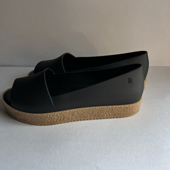 Melissa Womens Puzzle Flats 8 Platform Slip On Open Toe Black Rubber Scent - Picture 15 of 15